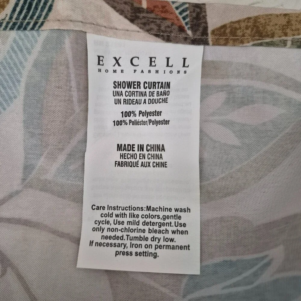Vtg Excell Fabric Fall Floral Leaf Nature Shower Curtain Cream Brown Teal Rust